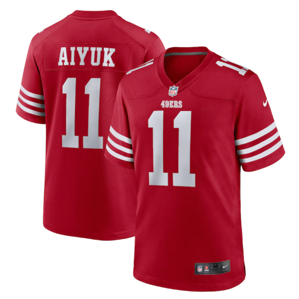 Men's San Francisco 49ers #11 Brandon Aiyuk 2022 New Scarlet Stitched Game Jersey Men's San Francisco 49ers #11 Brandon Aiyuk 2022 New Scarlet Stitched Game Jersey